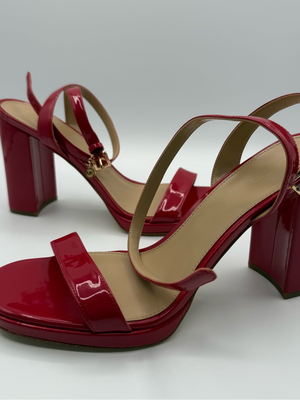 Michael Kors Red Patent Leather Strappy Block Heel Sandals Size 9